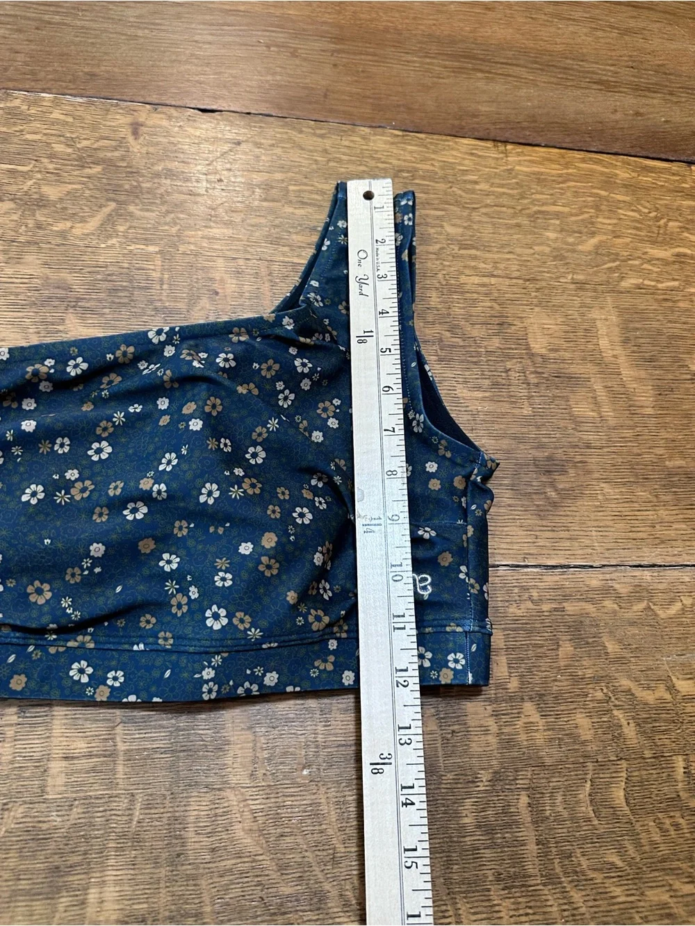 Albion sz small One-Shoulder Floral Swim Crop Top - Black with Tan/Cream Flowers